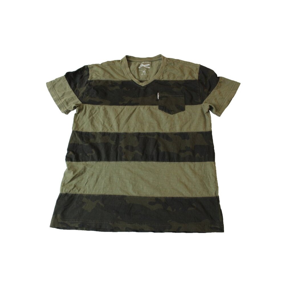 Marc Ecko XL Mens T-Shirt Olive Green Camo Striped V-Neck Cotton Pocket Tee